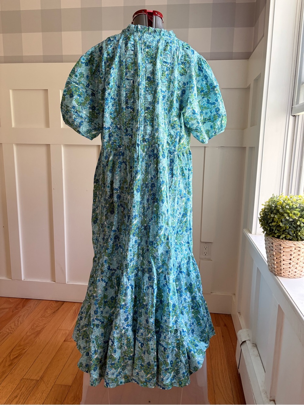 Cotton Blue Floral Tiered Maxi Dress with Puff Sleeves Large - Picture 11 of 13